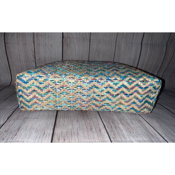 Lancome Paris Makeup Blue Beige Woven Straw Large Straw Cosmetic Bag Zipper - Picture 6 of 10